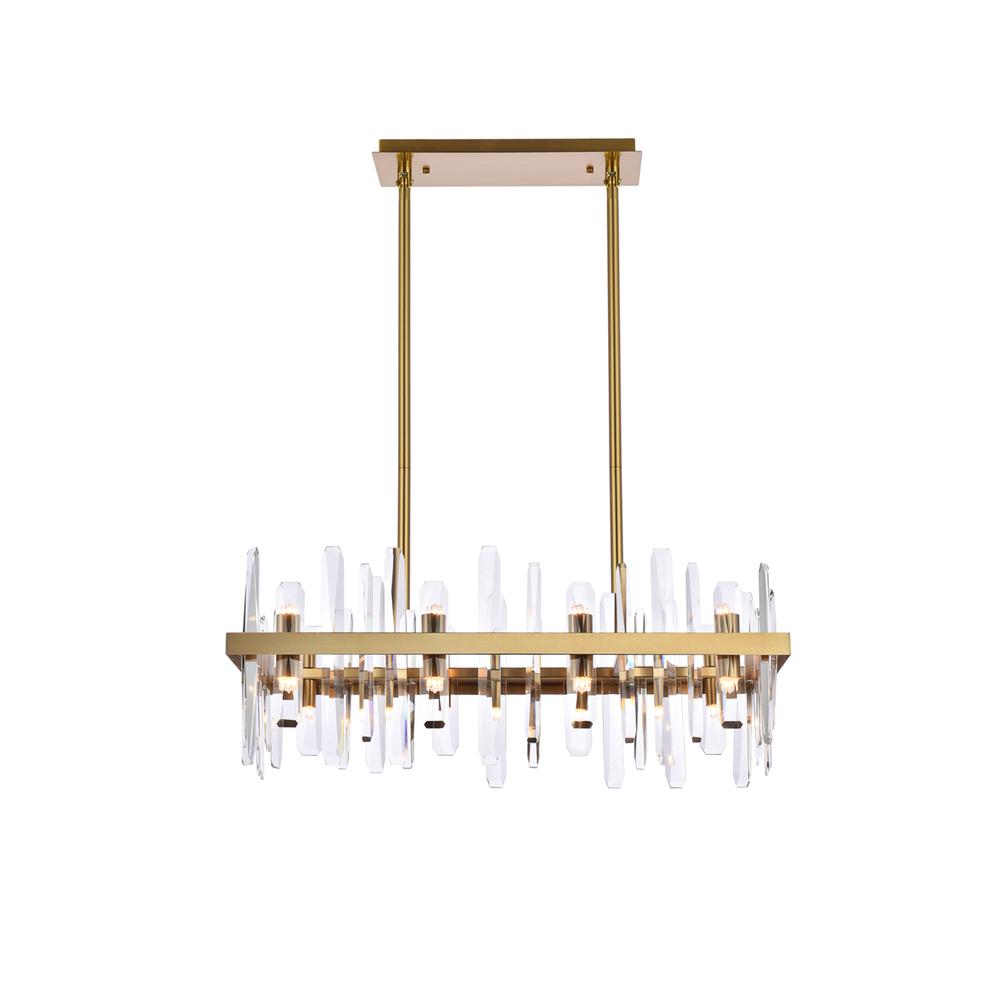 Serena 30 inch crystal rectangle chandelier in satin gold. Picture 1