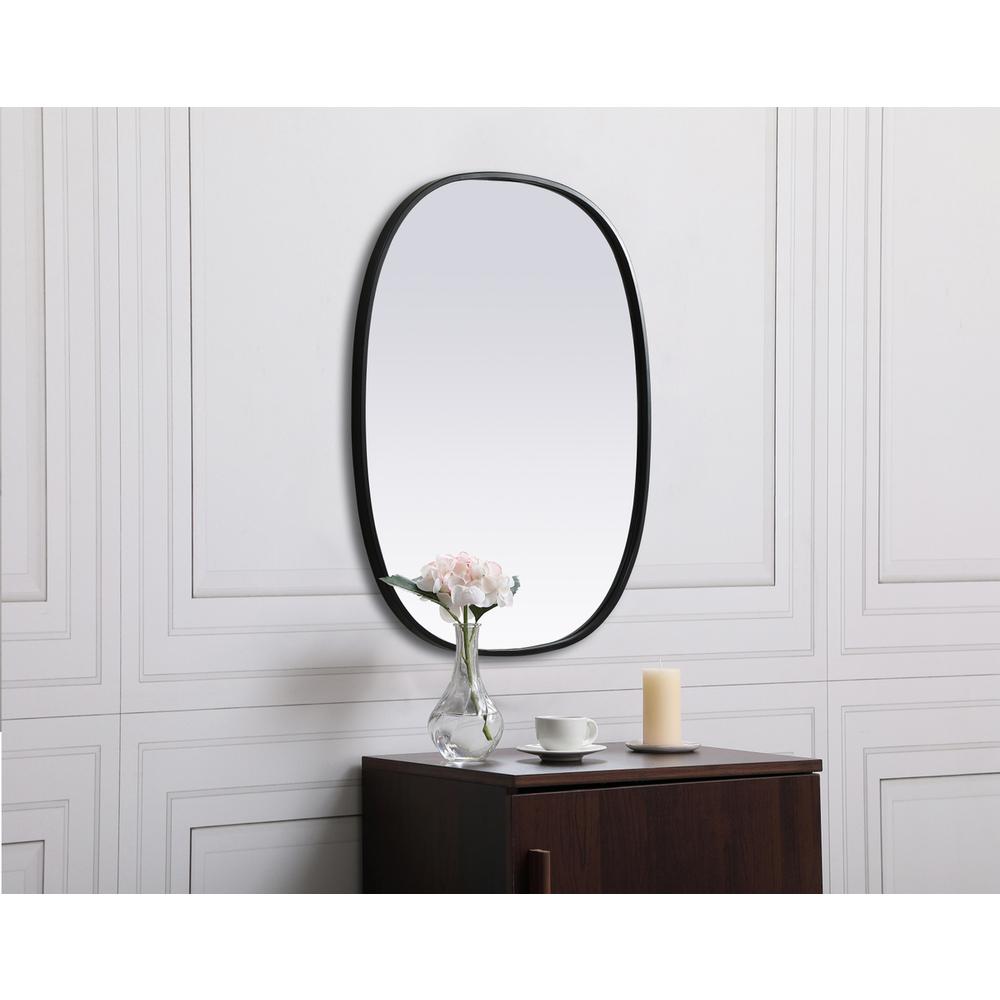 Metal Frame Oval Mirror 24x30 Inch in Black. Picture 4
