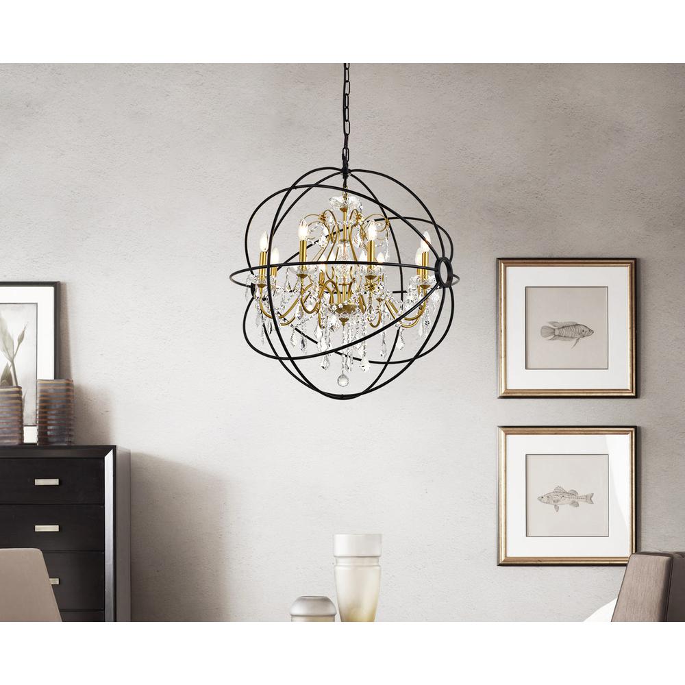 Cordelia 8 Light Black and Gold Crystal Pendant. Picture 8
