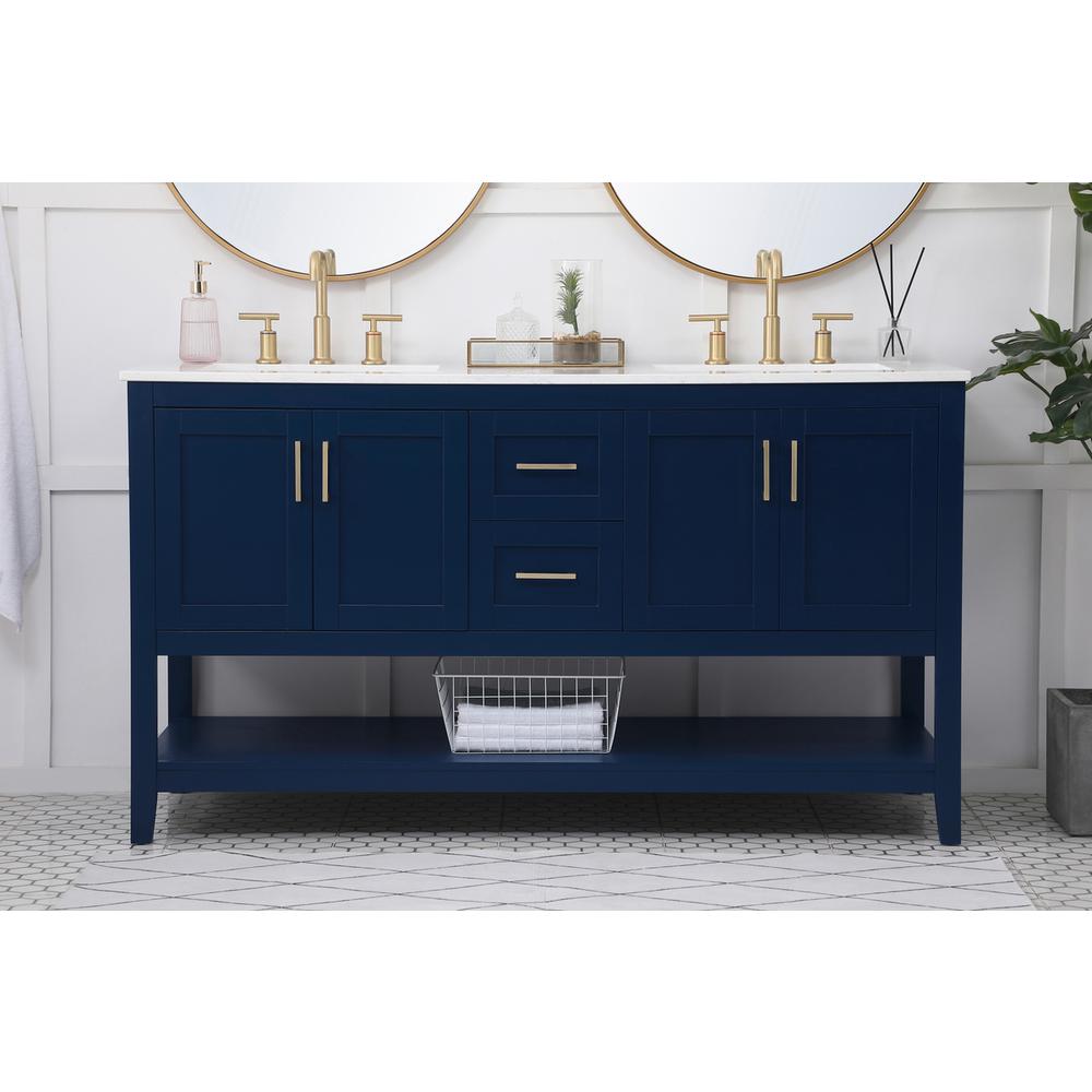 60 inch Double Bathroom Vanity in Blue. Picture 14