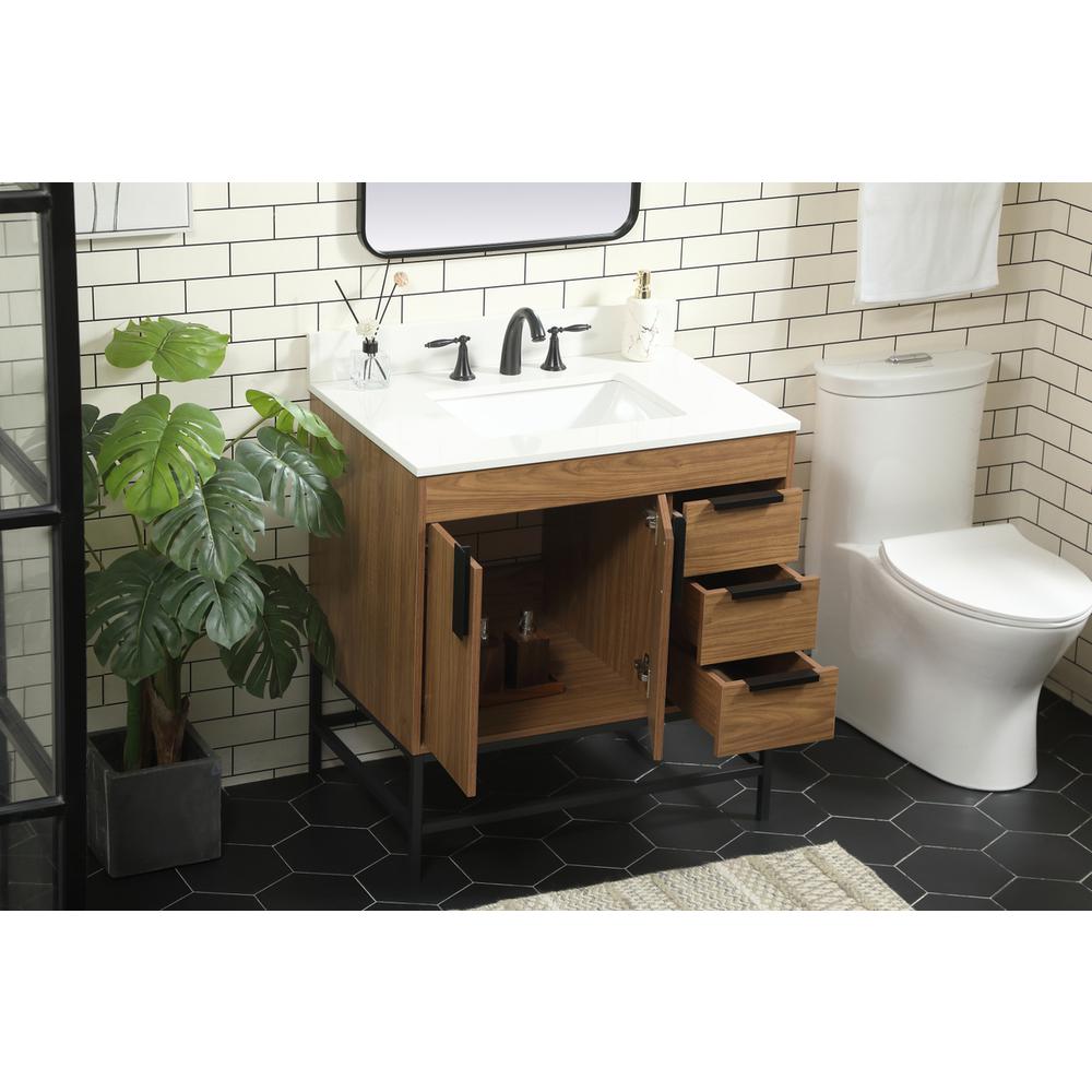 32 inch Single bathroom vanity in walnut brown with backsplash. Picture 3