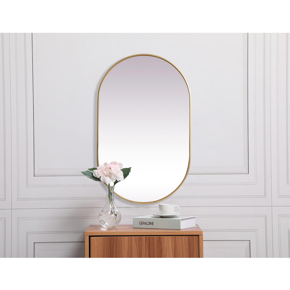 Metal Frame Oval Mirror 30x48 Inch in Brass. Picture 3