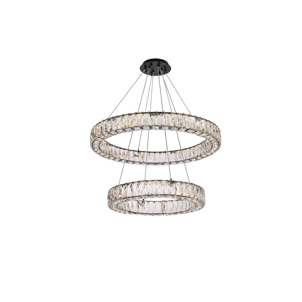Monroe 28 inch LED double ring chandelier in black. Picture 1