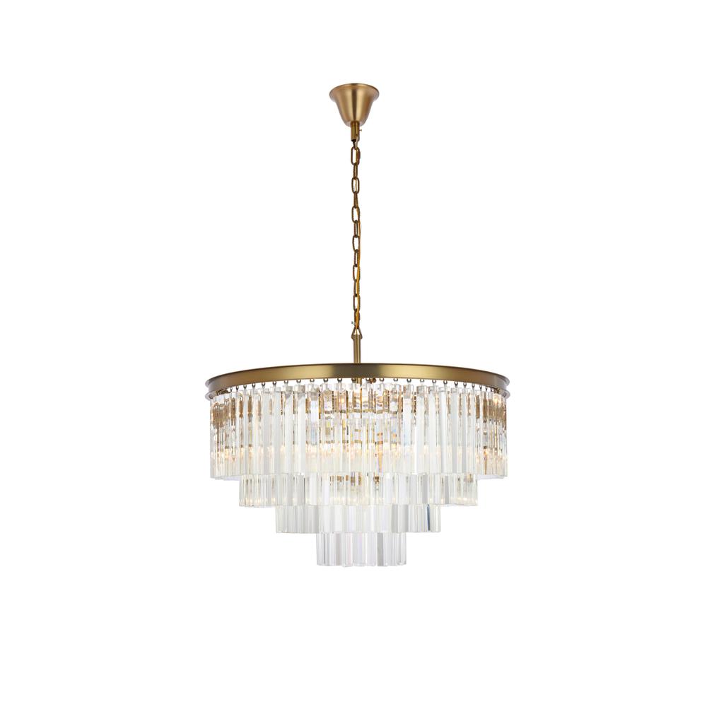 Sydney 32 inch round crystal chandelier in satin gold. Picture 1