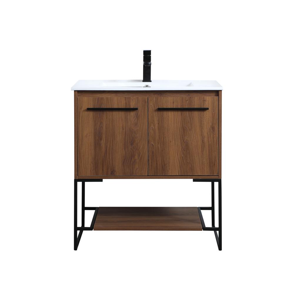 30 inch  Single Bathroom Vanity in Walnut Brown. Picture 1