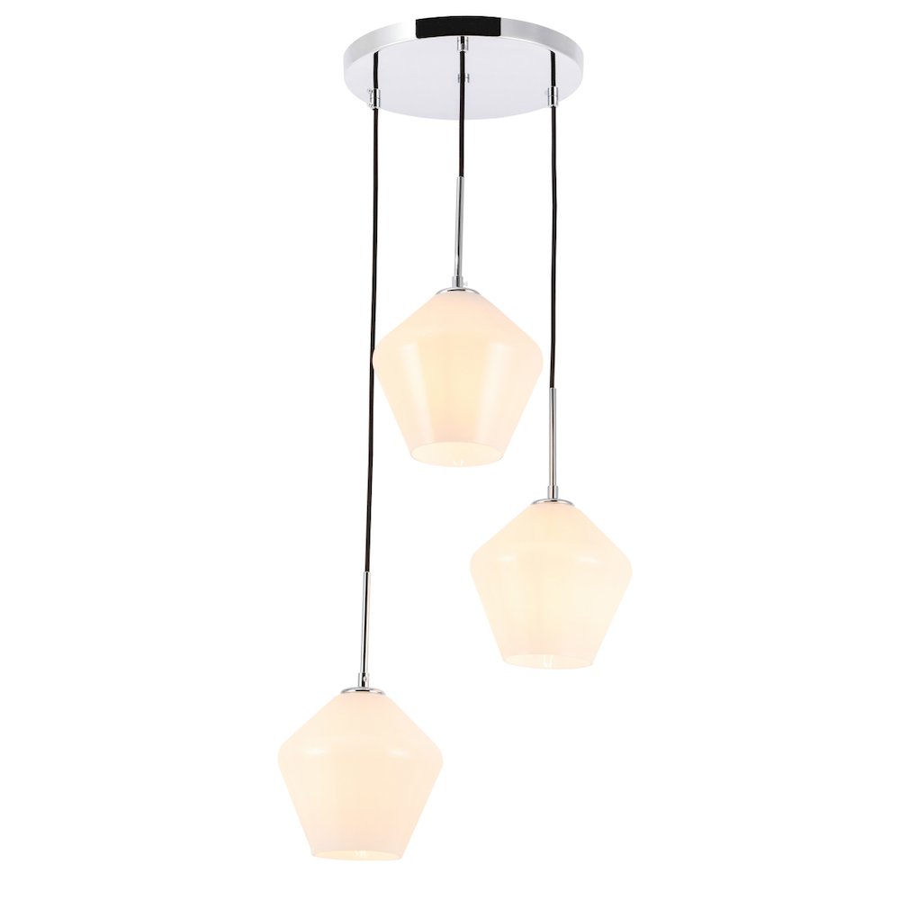 Gene 3 Light Chrome And Frosted White Glass Pendant. Picture 6