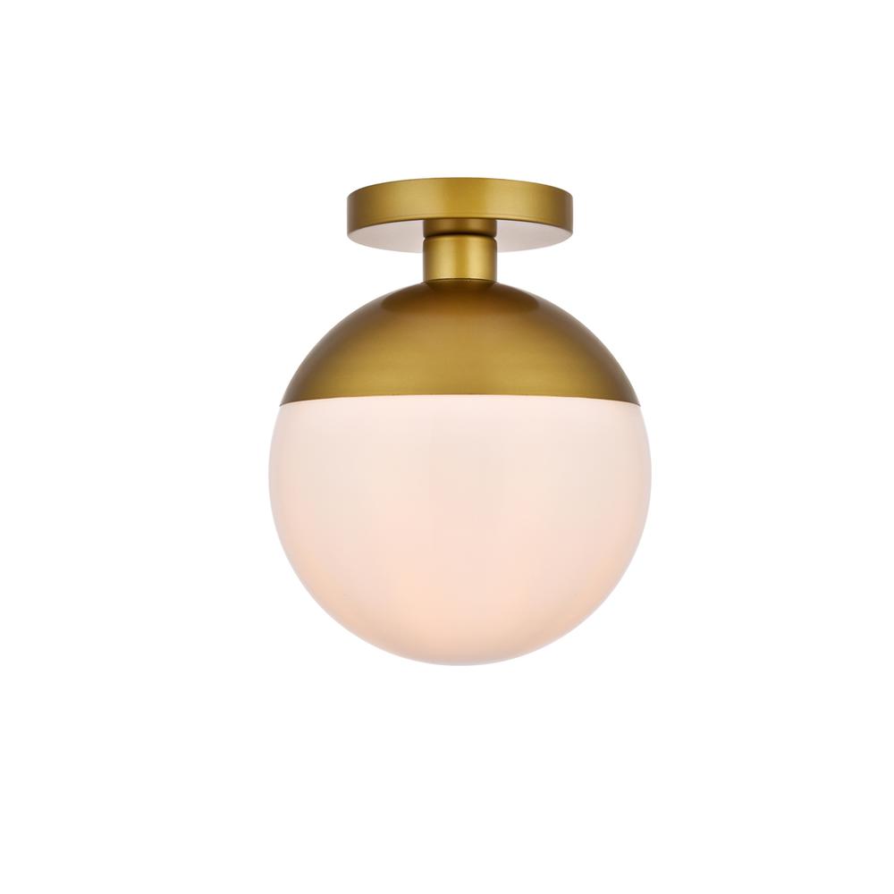 Eclipse 1 Light Brass Flush Mount With Frosted White Glass. Picture 1