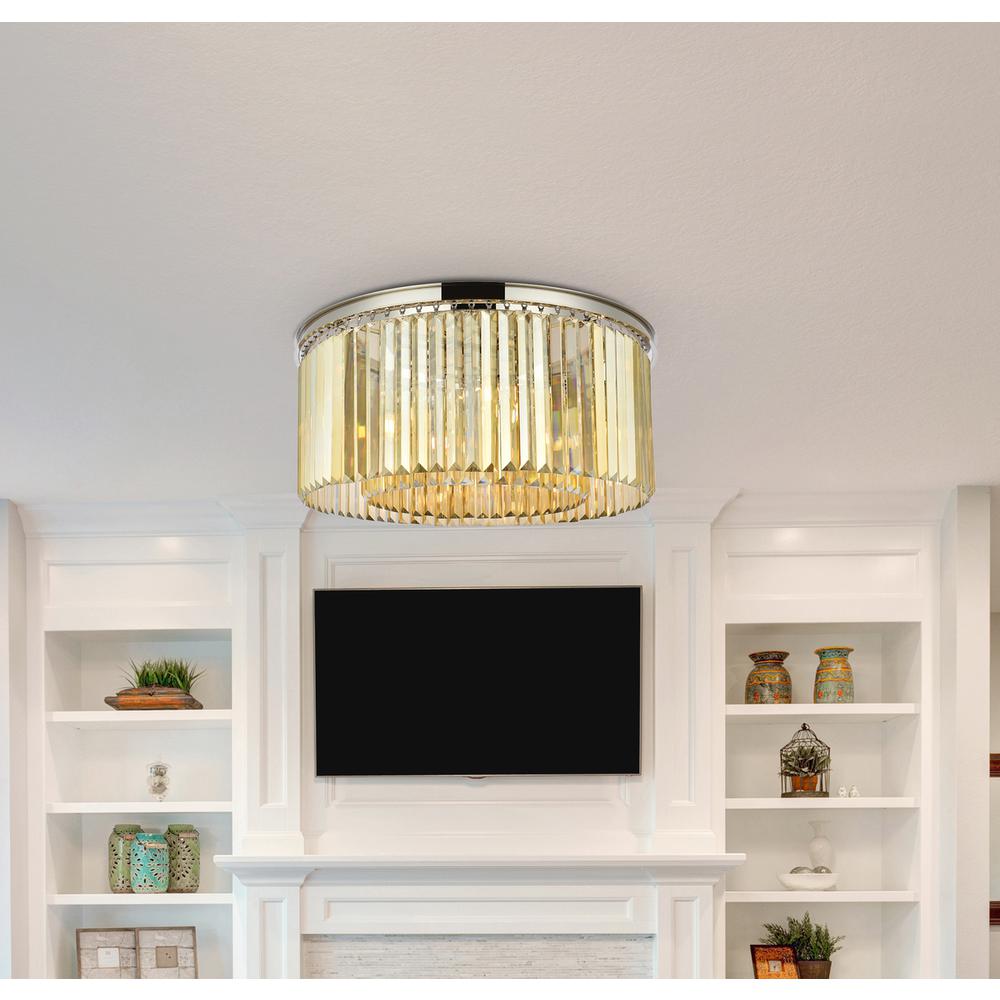 Sydney 8 light polished nickel Flush Mount Golden Teak (Smoky) Royal Cut Crystal. Picture 8