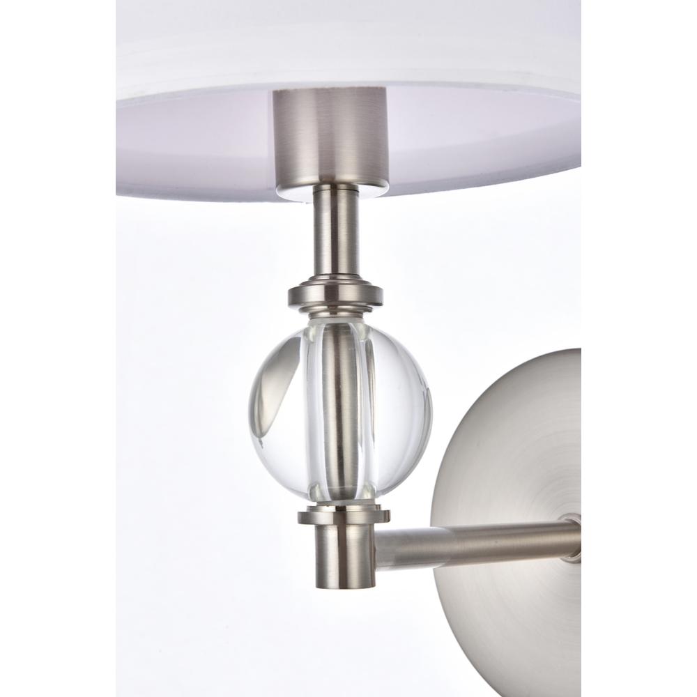 Bethany 1 light bath sconce in satin nickel with white fabric shade. Picture 4