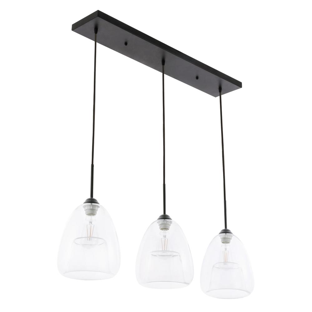 Kason 3 light Black and Clear glass pendant. Picture 7