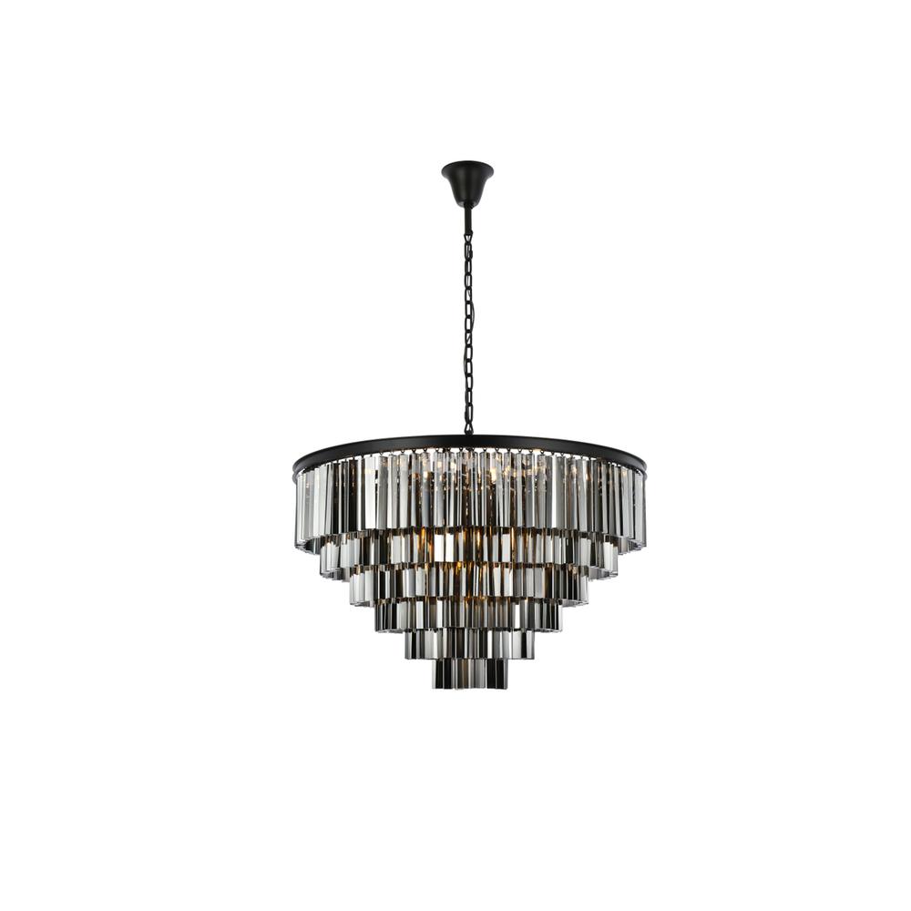 Sydney 33 light Matte Black Chandelier Silver Shade (Grey) Royal Cut Crystal. Picture 1