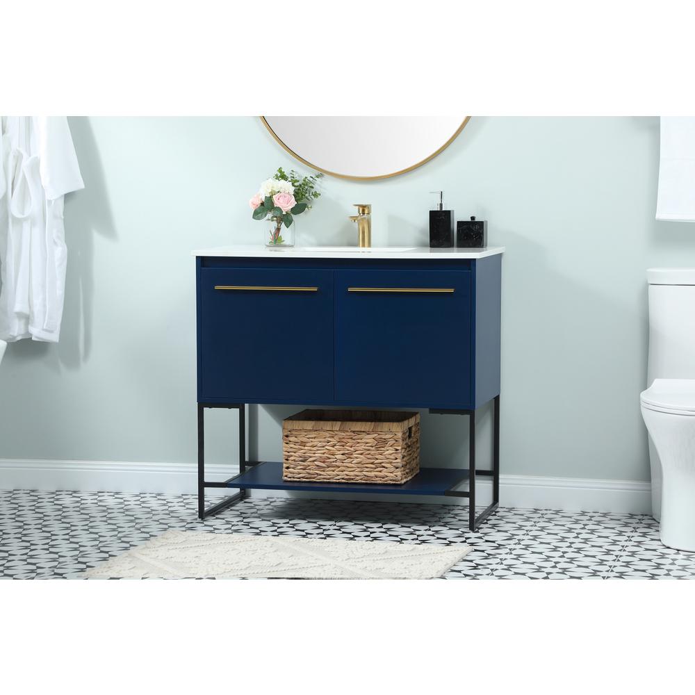 36 inch Single bathroom vanity in blue. Picture 2