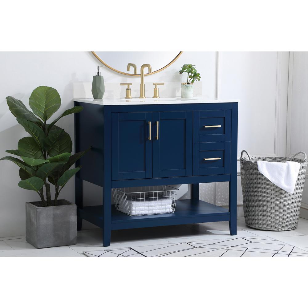 36 inch Single Bathroom Vanity in Blue with Backsplash. Picture 2