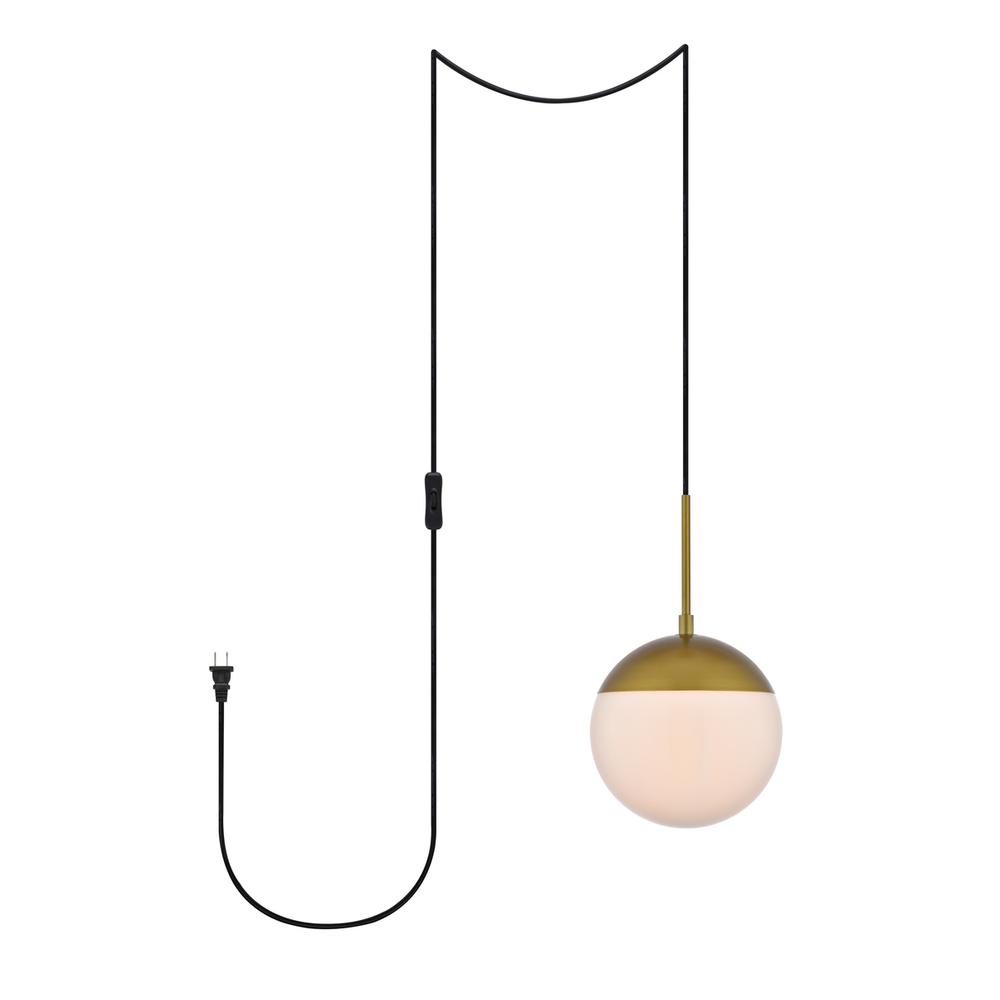 Eclipse 1 Light Brass plug in pendant With Frosted White Glass. Picture 1