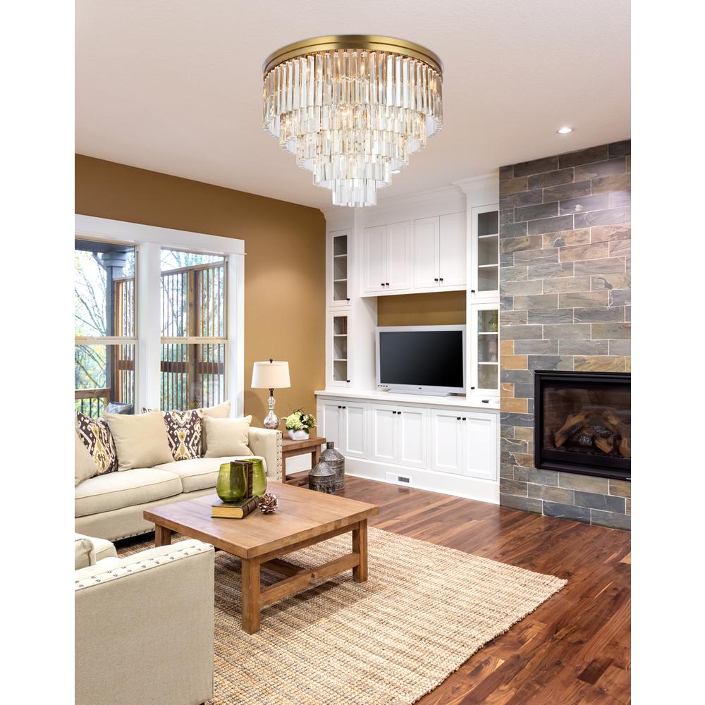 Sydney 32 inch round crystal flush mount in satin gold. Picture 8