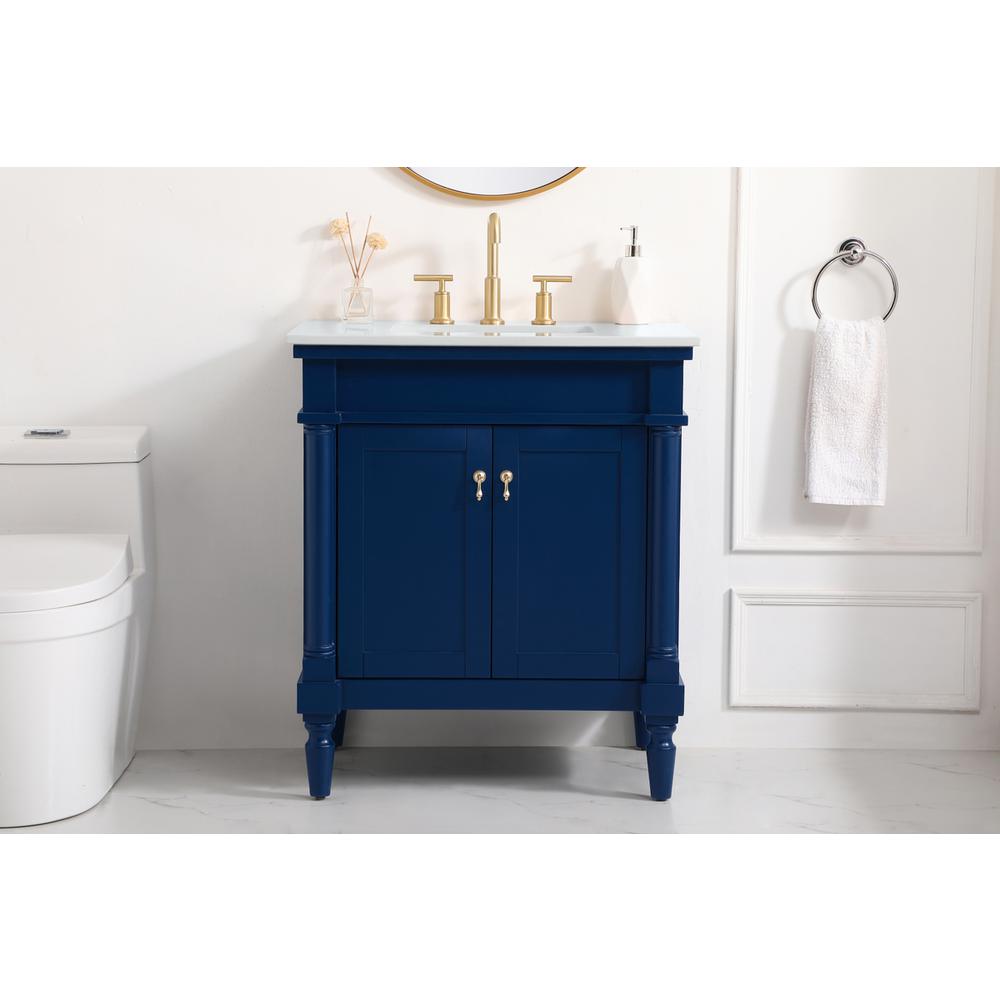 30 inch Single Bathroom vanity in Blue with ivory white engineered marble. Picture 14