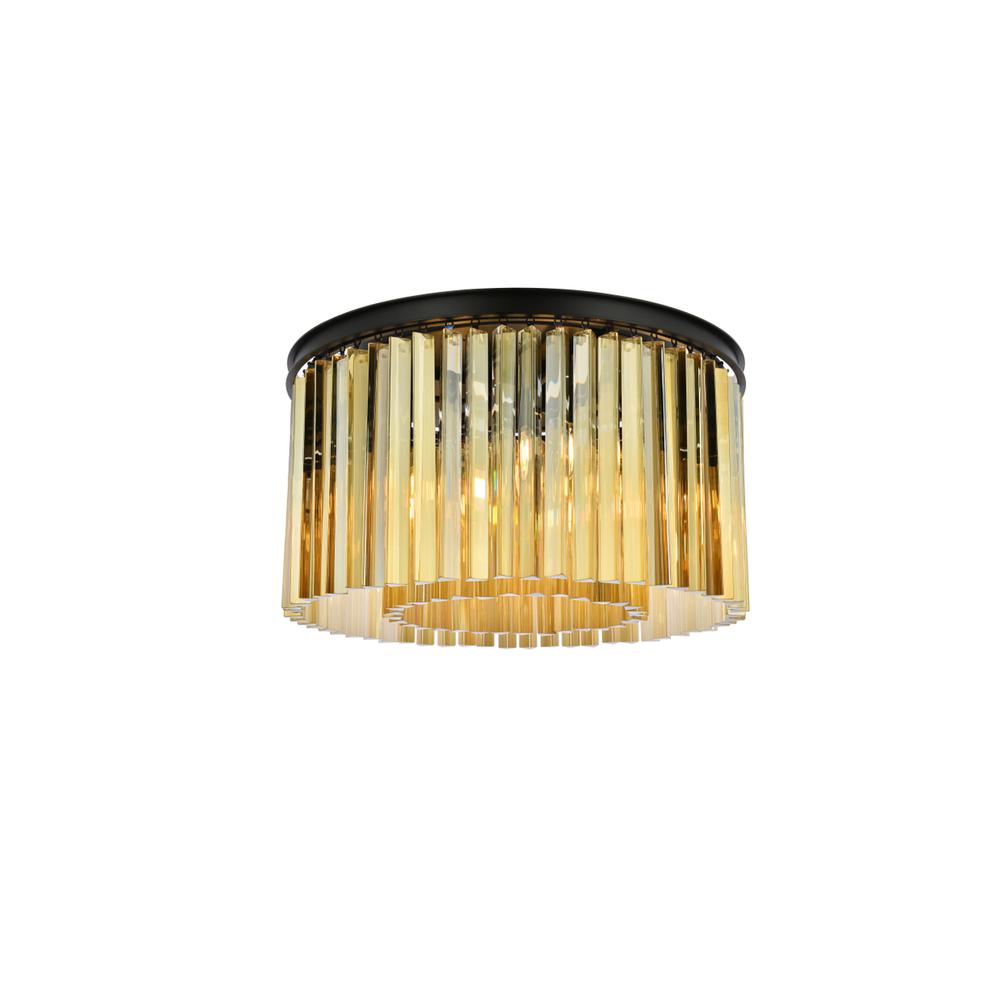 Sydney 8 light Matte Black Flush Mount Golden Teak (Smoky) Royal Cut Crystal. Picture 1