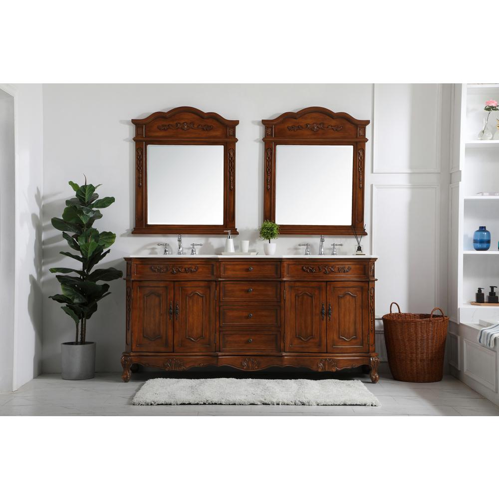 72 inch Double Bathroom vanity in Teak with ivory white engineered marble. Picture 6