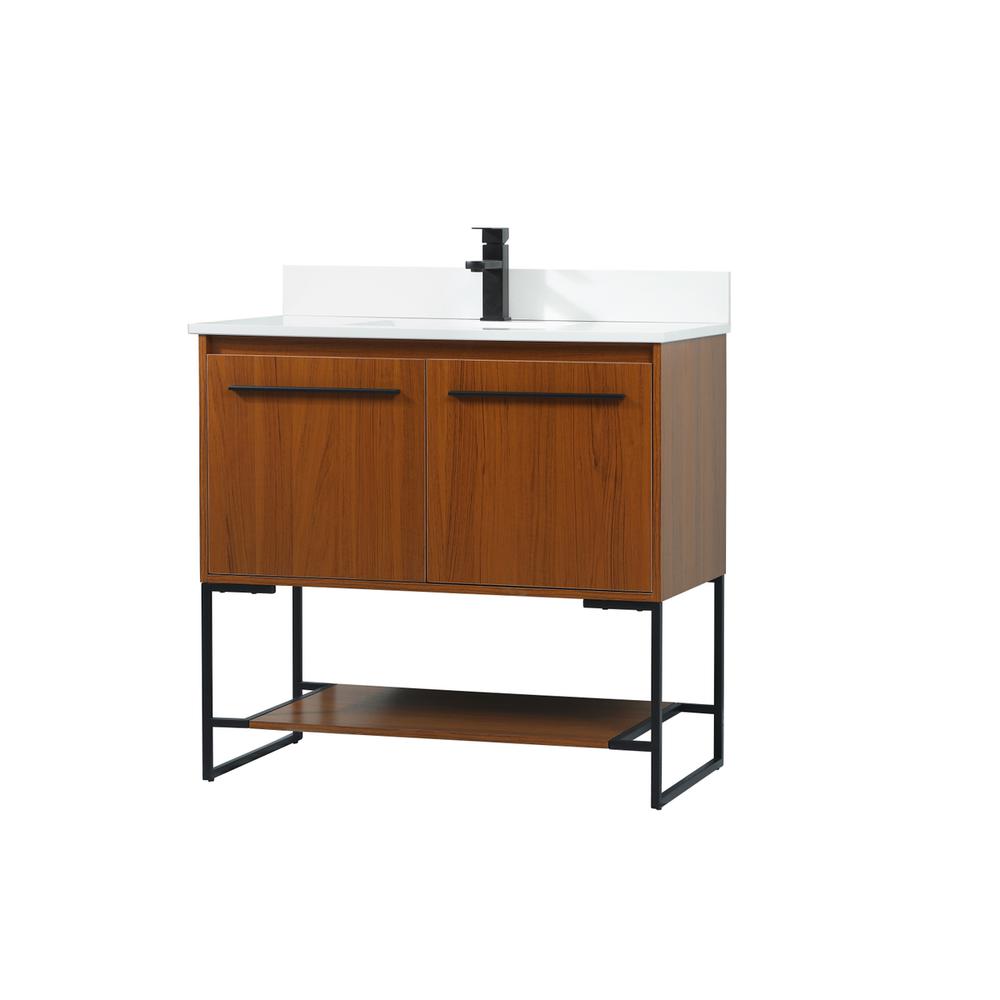36 inch Single bathroom vanity in teak with backsplash. Picture 7