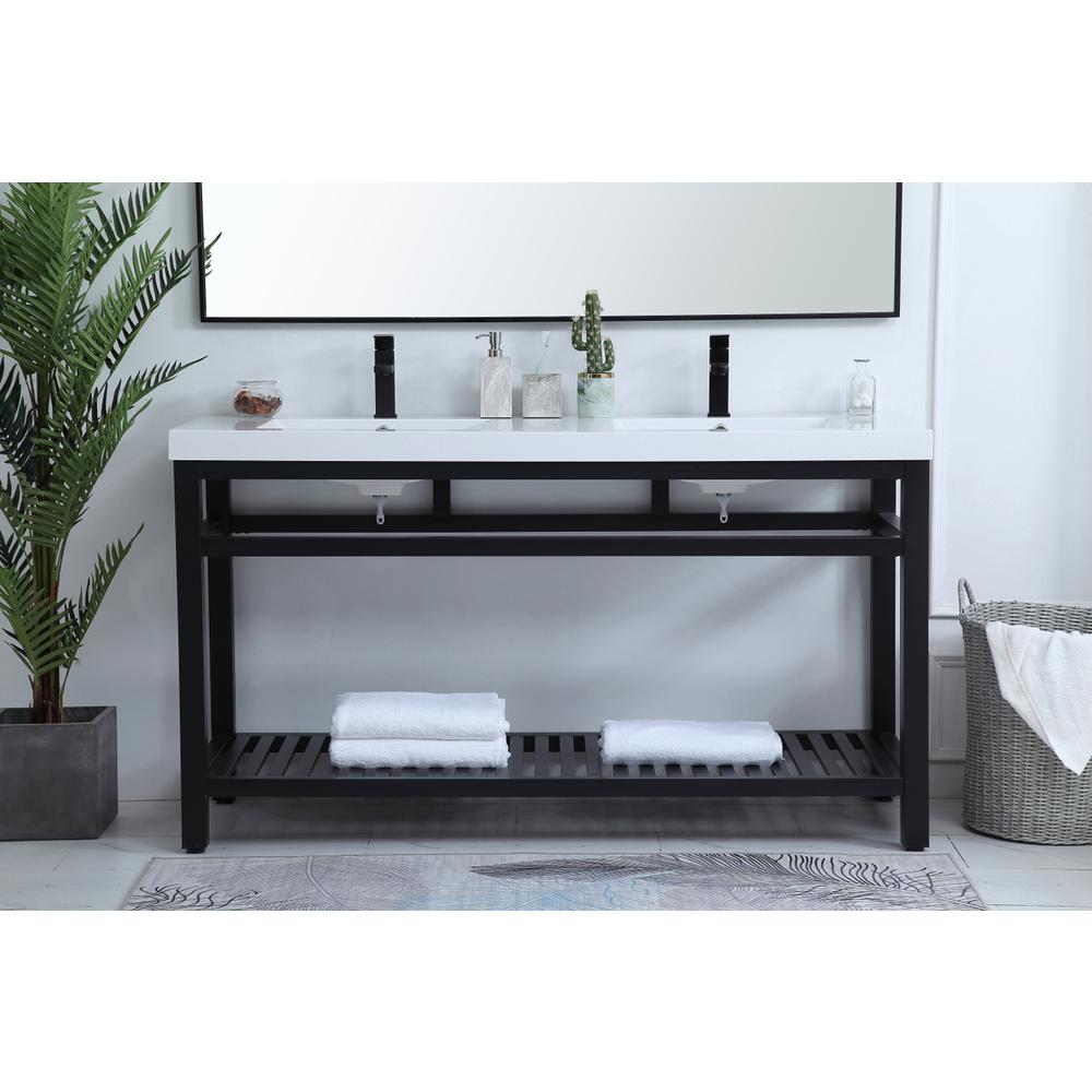60 inch Double Bathroom Metal Vanity in Black. Picture 14