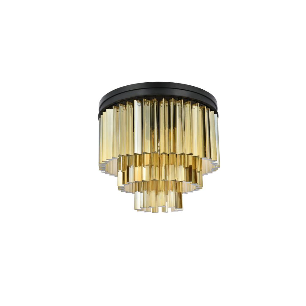 Sydney 9 light Matte Black Flush Mount Golden Teak (Smoky) Royal Cut Crystal. Picture 6