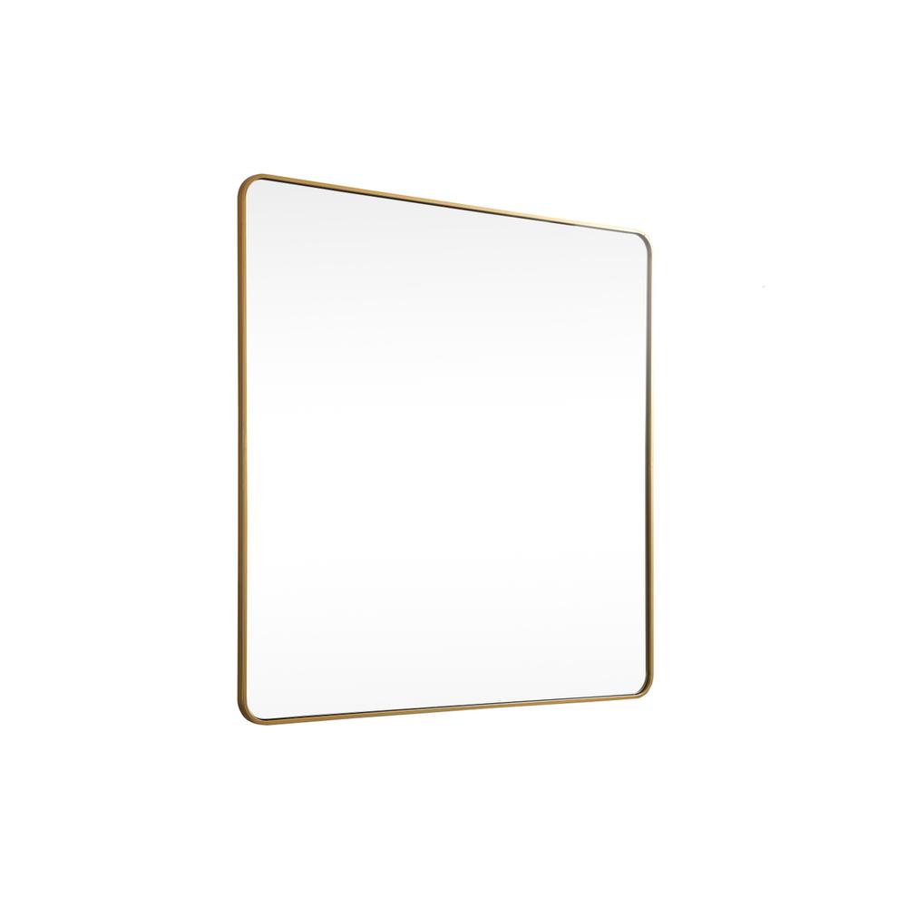 Soft corner metal square mirror 42x42 inch in Brass. Picture 7