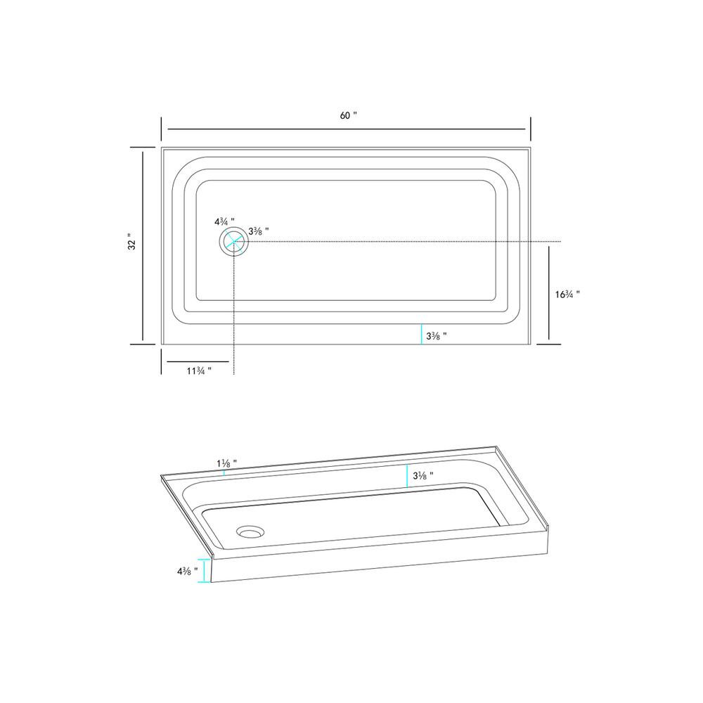 60x32 inch Single threshold shower tray left drain in glossy white. Picture 8