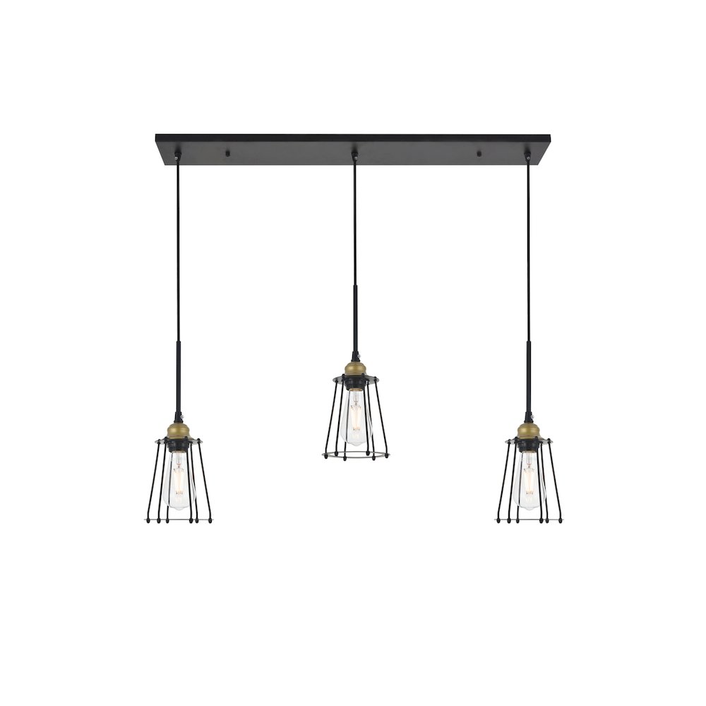 Auspice 3 Light Brass And Black Pendant. Picture 6