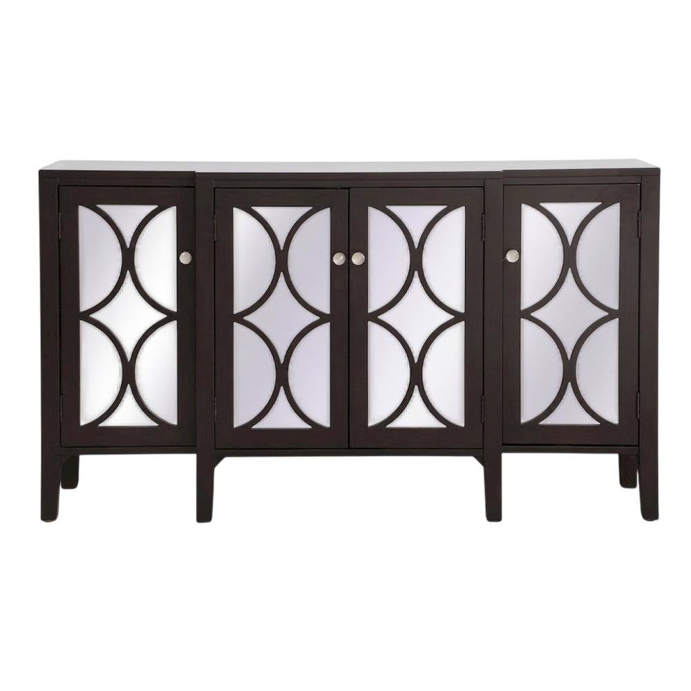 Dark Walnut 60-Inch Mirrored Credenza with Modern Design and Storage. Picture 4