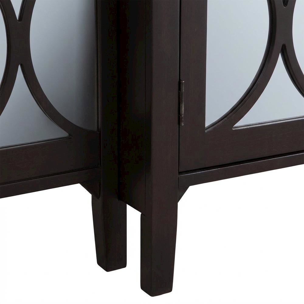 Dark Walnut 60-Inch Mirrored Credenza with Modern Design and Storage. Picture 6