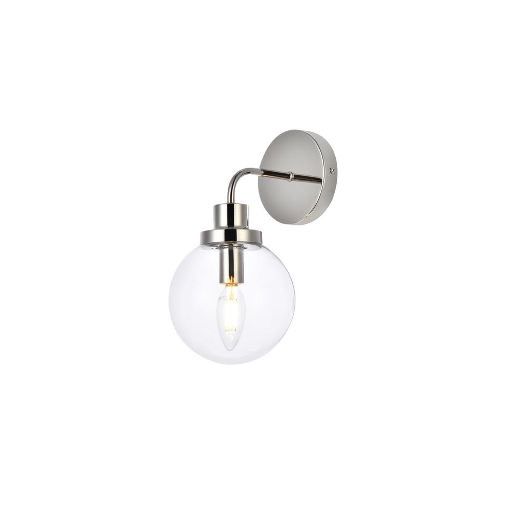 Hanson 1 light bath sconce in polished nickel with clear shade. Picture 2