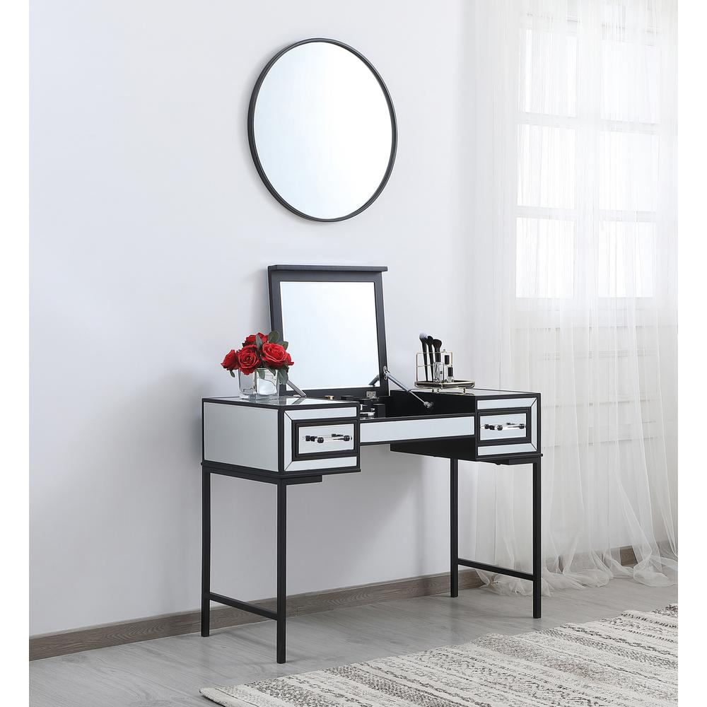 42 inch mirrored flip top vanity table in black. Picture 2