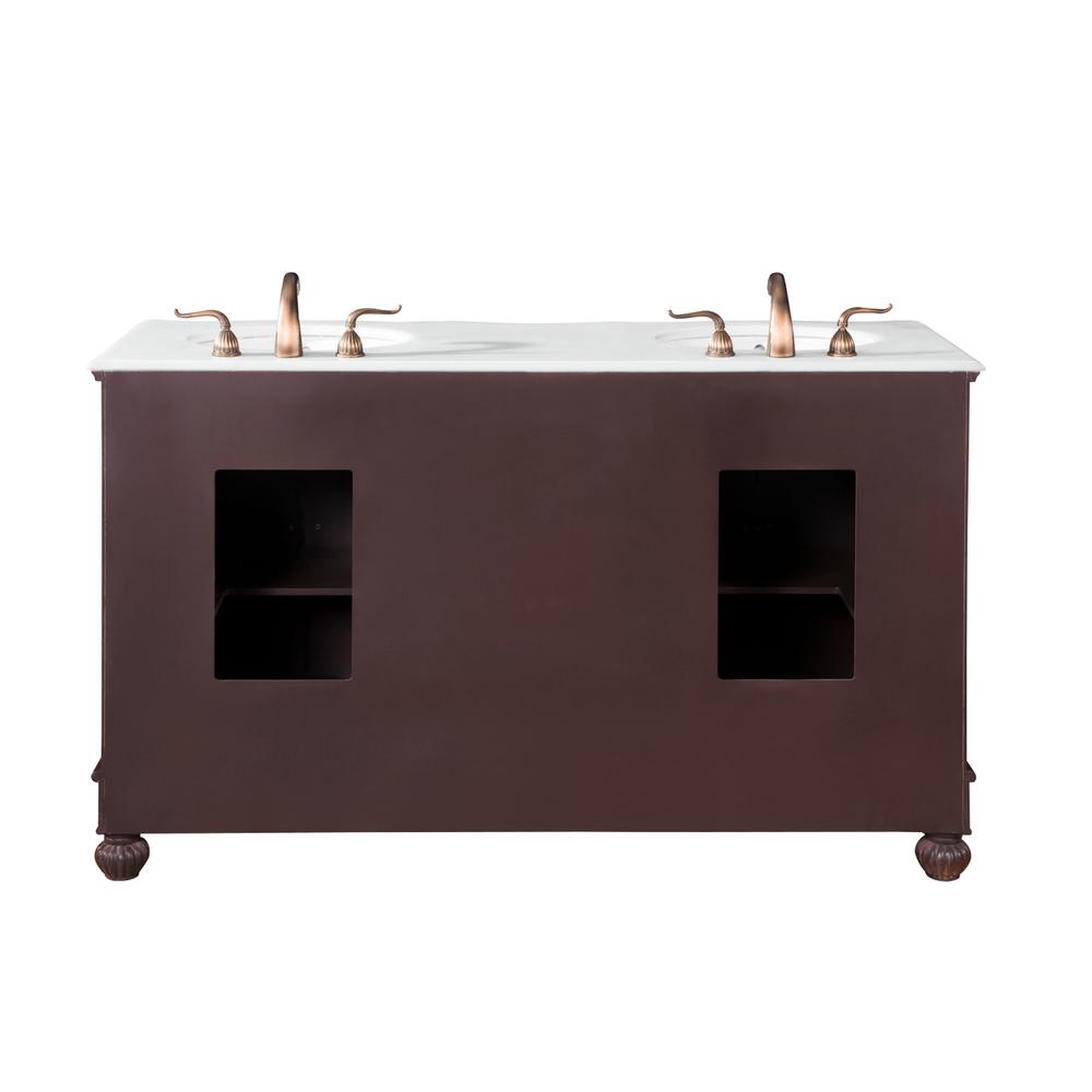 60 inch Double Bathroom vanity in Teak with ivory white engineered marble. Picture 11