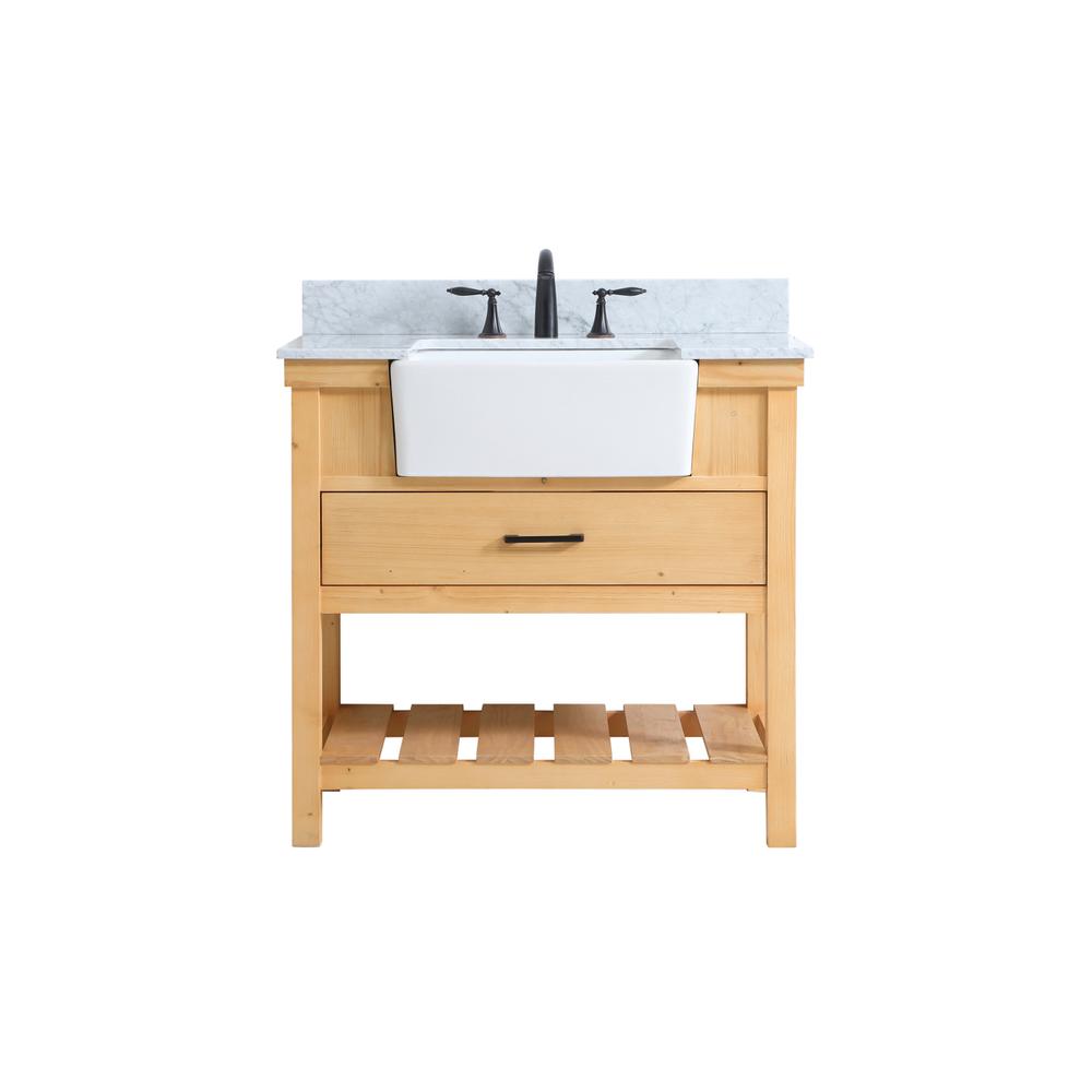 36 inch Single bathroom vanity in natural wood with backsplash. Picture 1