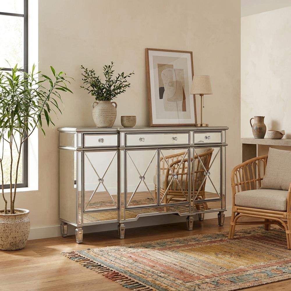 Silver 3 Drawer and 4 Door Credenza with Ample Storage and Modern Design. Picture 3