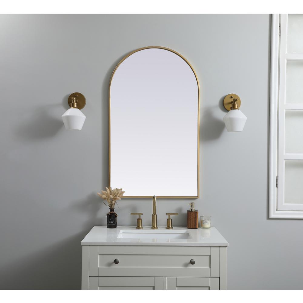 Metal Frame Arch Mirror 24x40 Inch in Brass. Picture 9