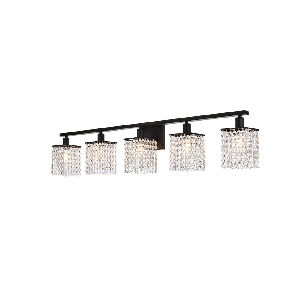Phineas 5 lights bath sconce in black with clear crystals. Picture 2