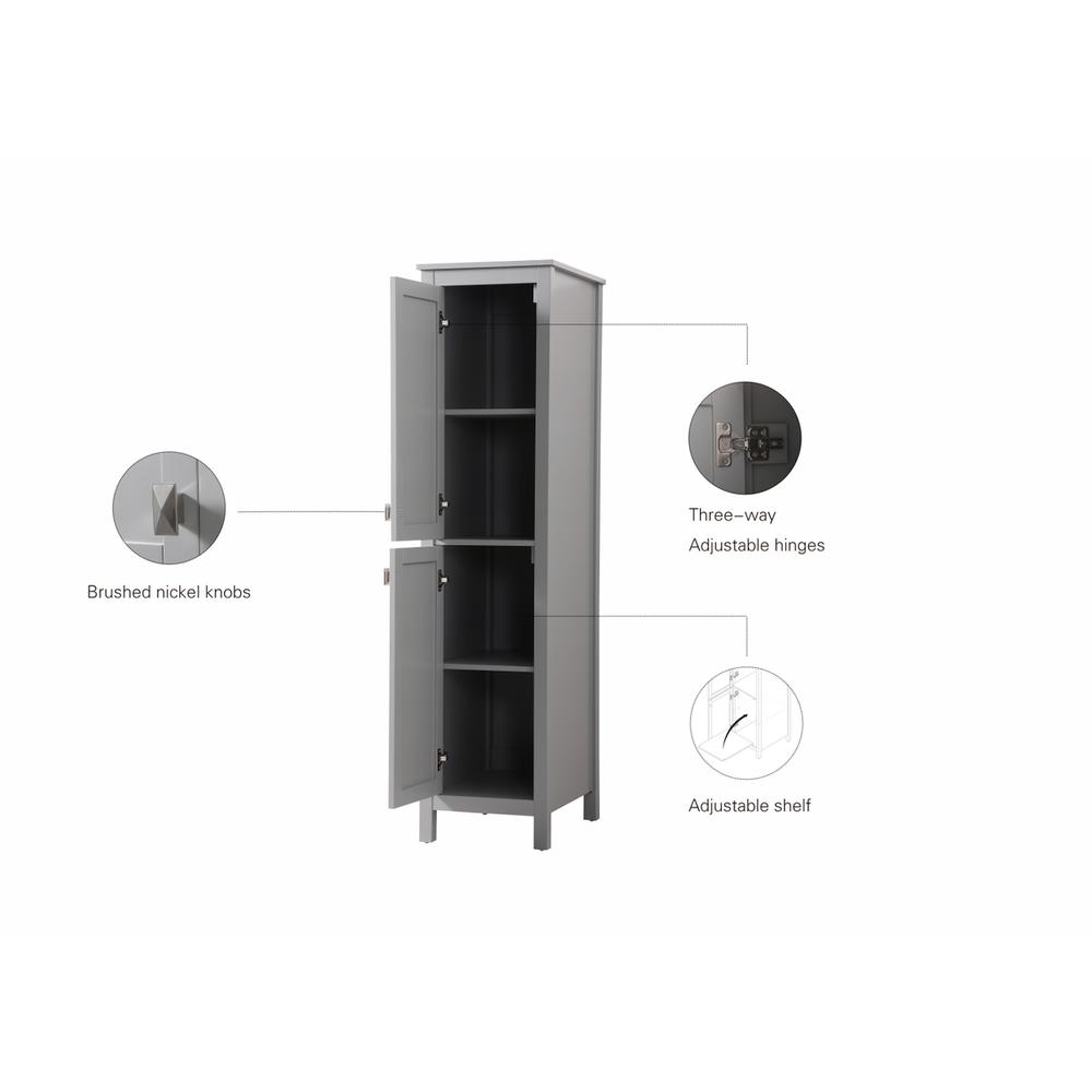 16 Inch Wide Bathroom Linen Storage Freestanding Cabinet In Grey. Picture 12