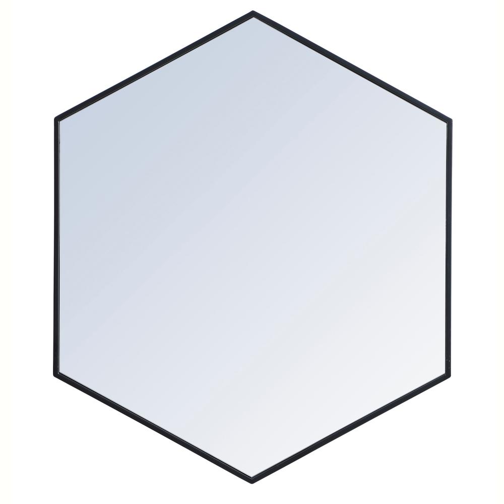 Metal frame hexagon mirror 38 inch in Black. Picture 1