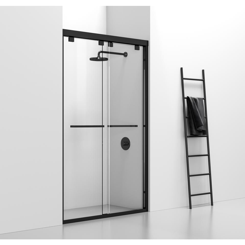 Semi-frameless shower door 48 x 76 Matte Black. Picture 2