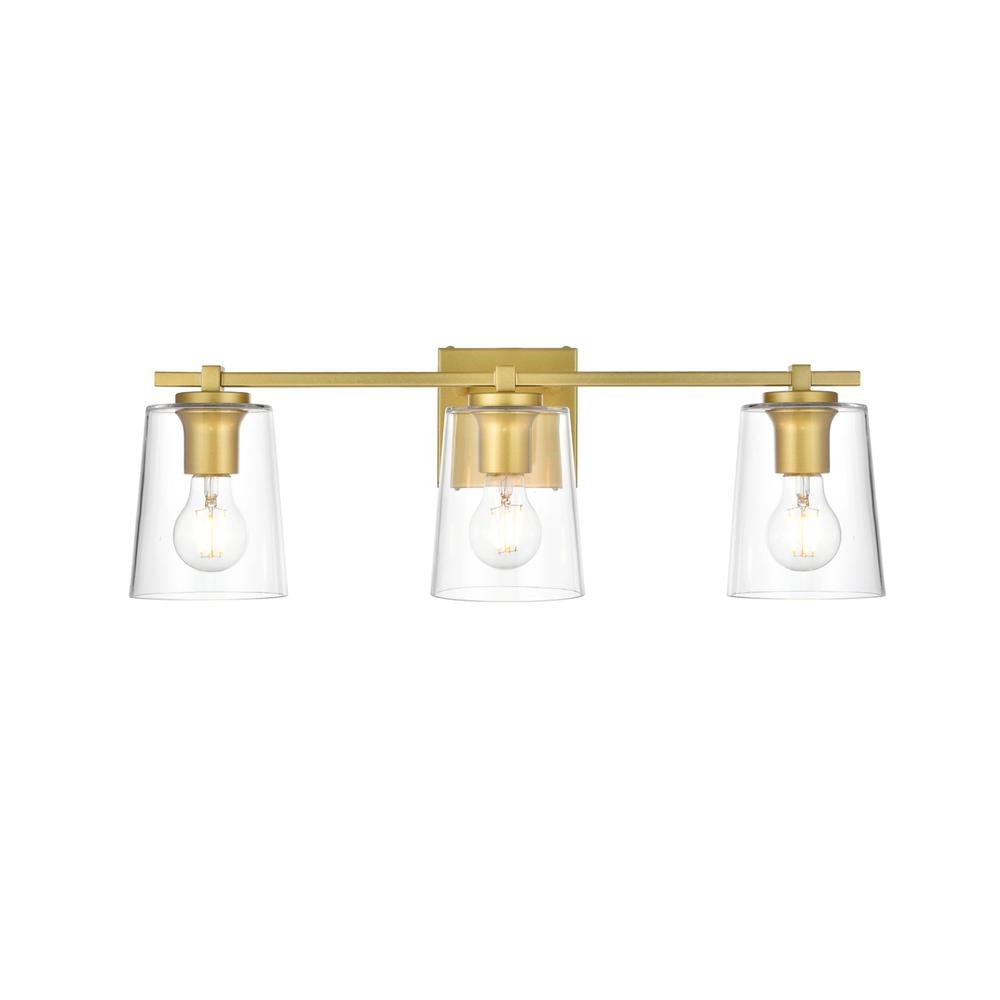 Kacey 3 light Brass and Clear Bath Sconce. Picture 1