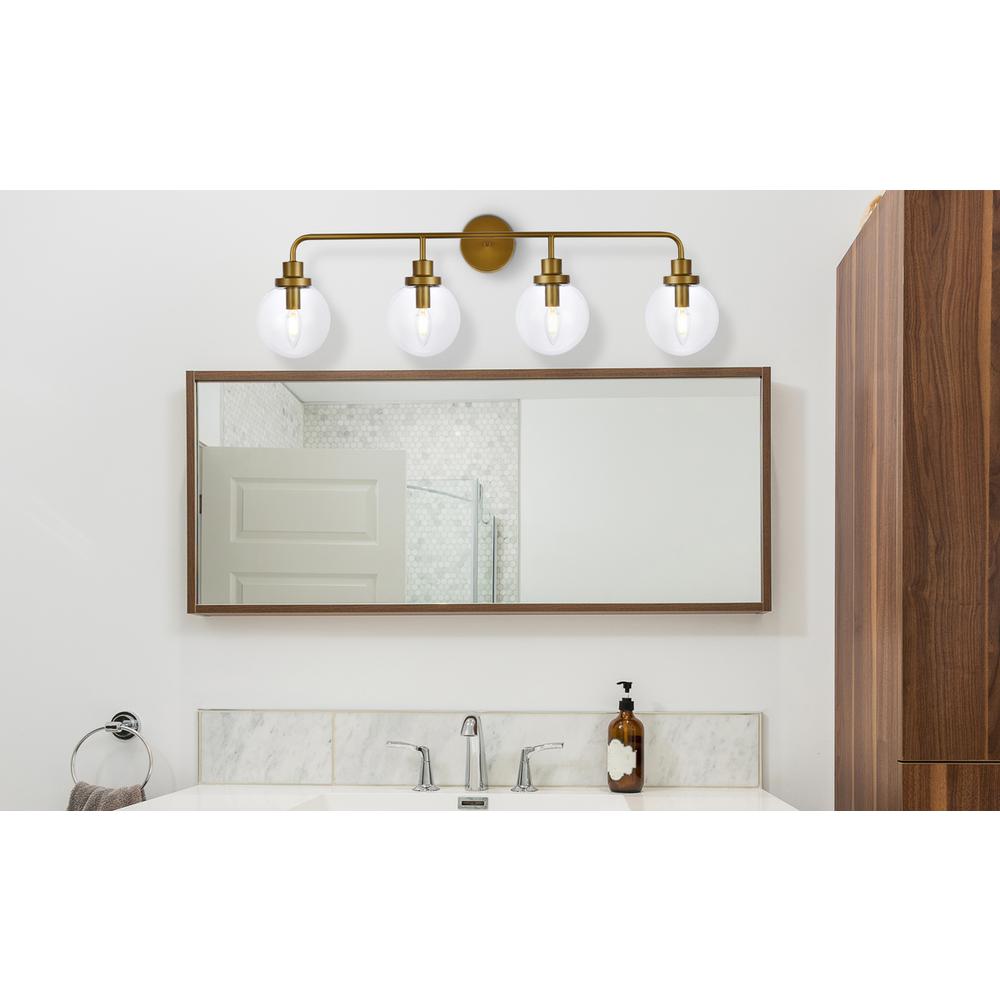 Hanson 4 lights bath sconce in brass with clear shade. Picture 6