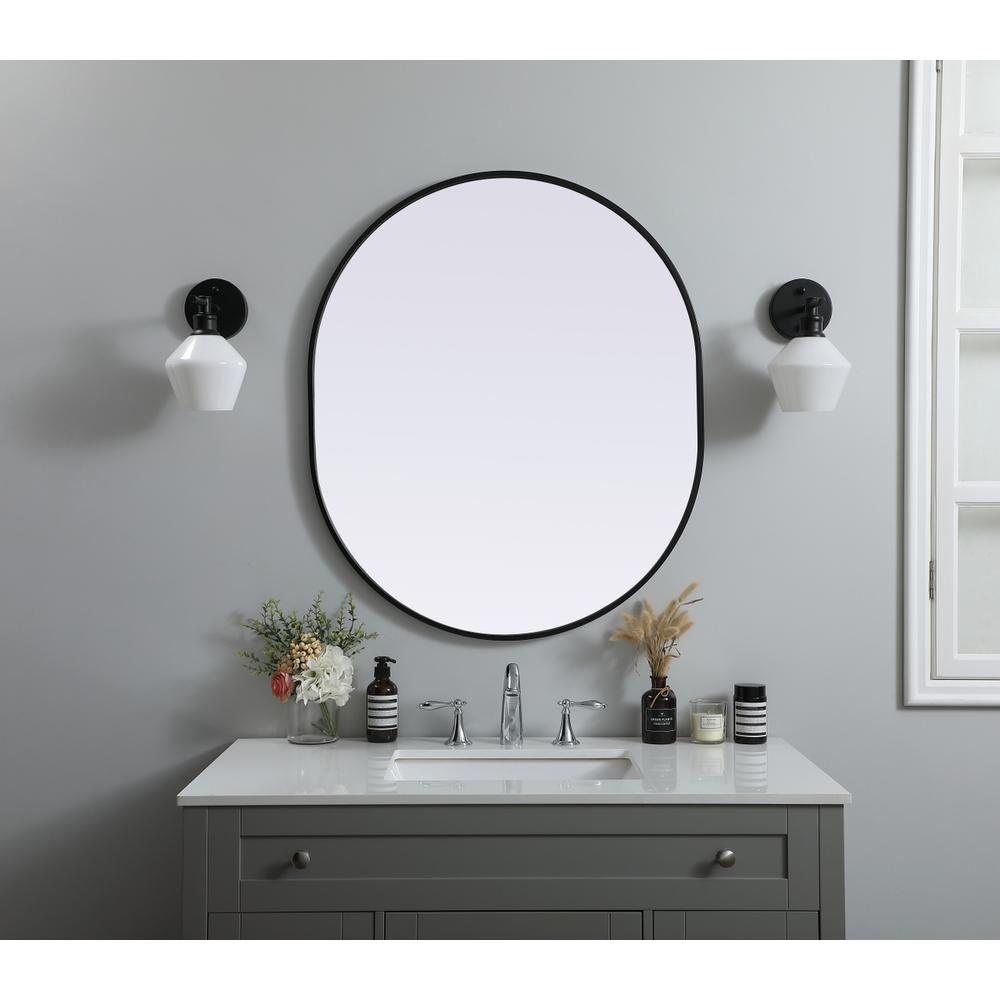 Metal Frame Oval Mirror 30x36 Inch in Black. Picture 11