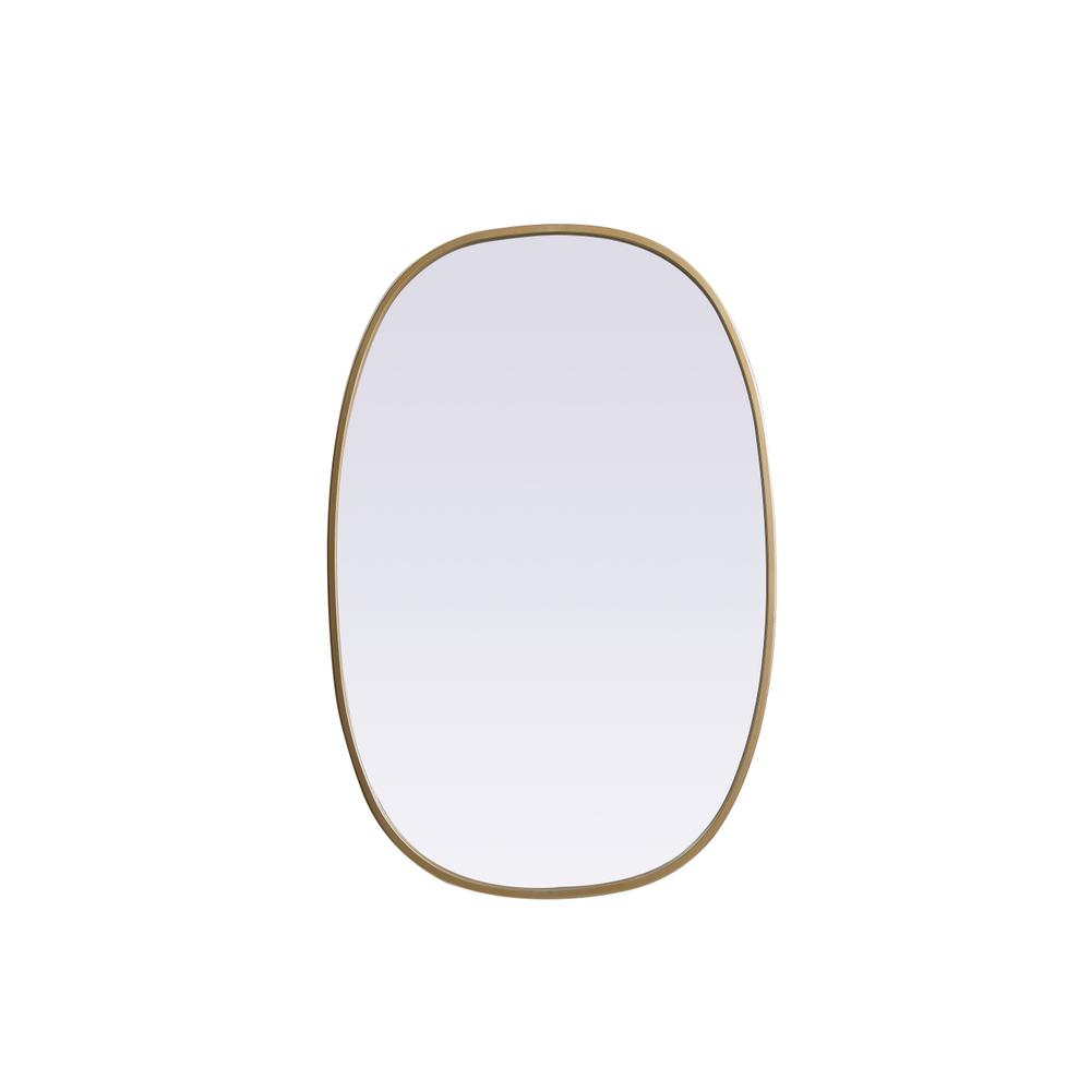Metal Frame Oval Mirror 20x30 Inch in Brass. Picture 1