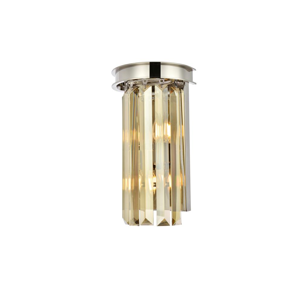 Sydney 2 light polished nickel Wall Sconce Golden Teak (Smoky) Royal Cut Crystal. Picture 2