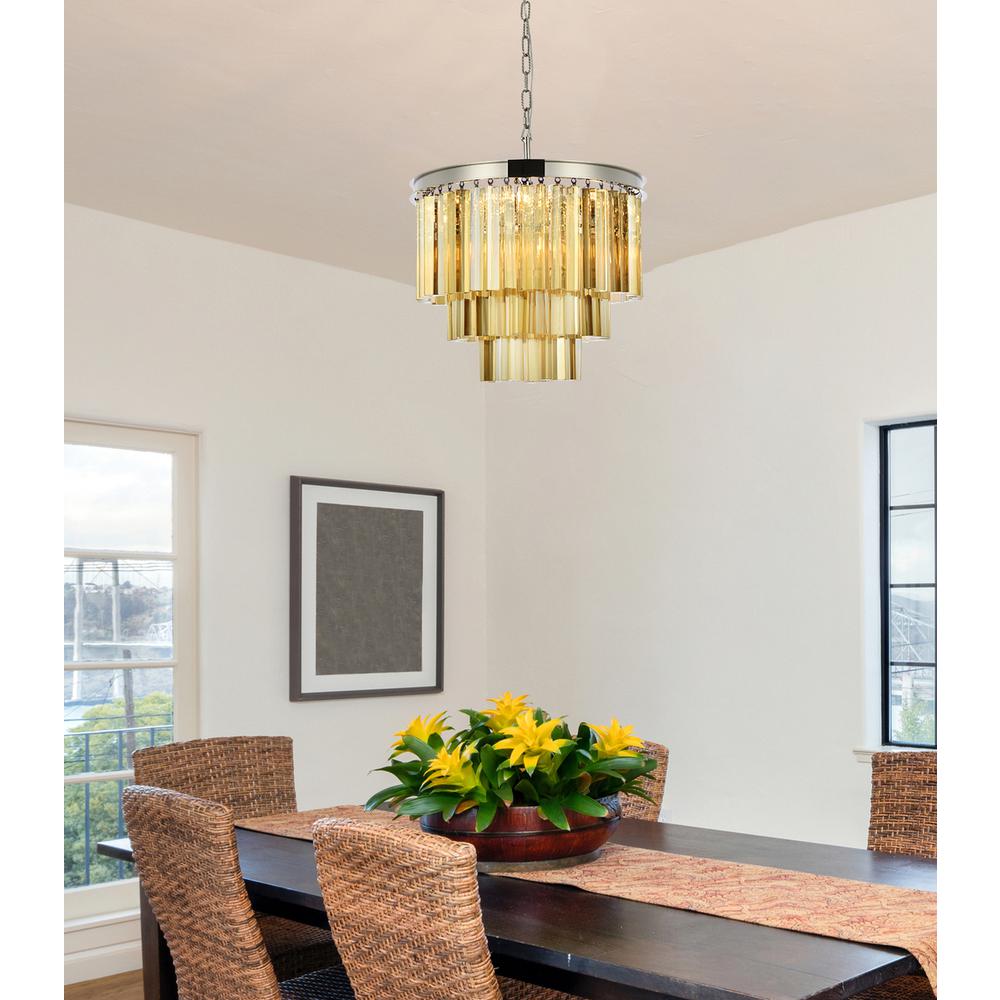 Sydney 9 light polished nickel Chandelier Golden Teak (Smoky) Royal Cut Crystal. Picture 8