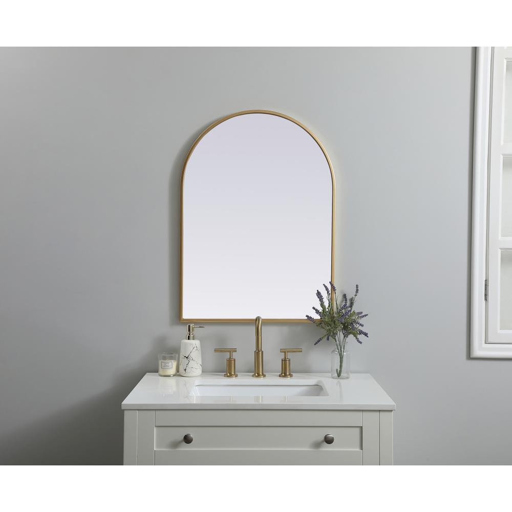 Metal Frame Arch Mirror 22x30 Inch in Brass. Picture 9