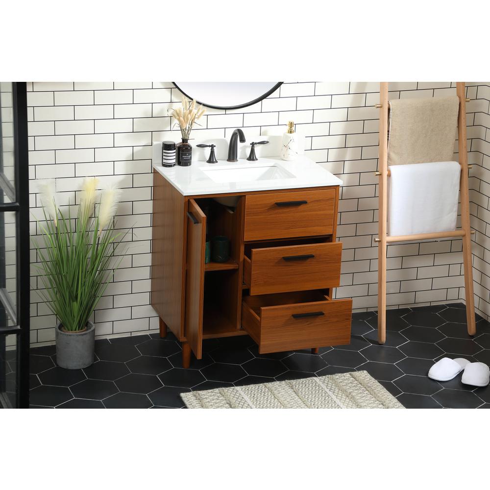 30 inch bathroom vanity in Teak with backsplash. Picture 3