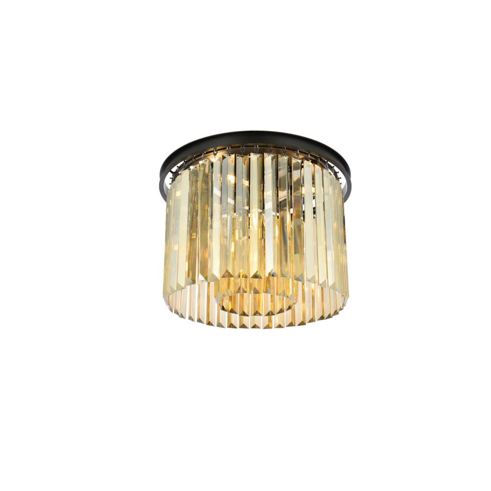 Sydney 6 light Matte Black Flush Mount Golden Teak (Smoky) Royal Cut Crystal. Picture 2