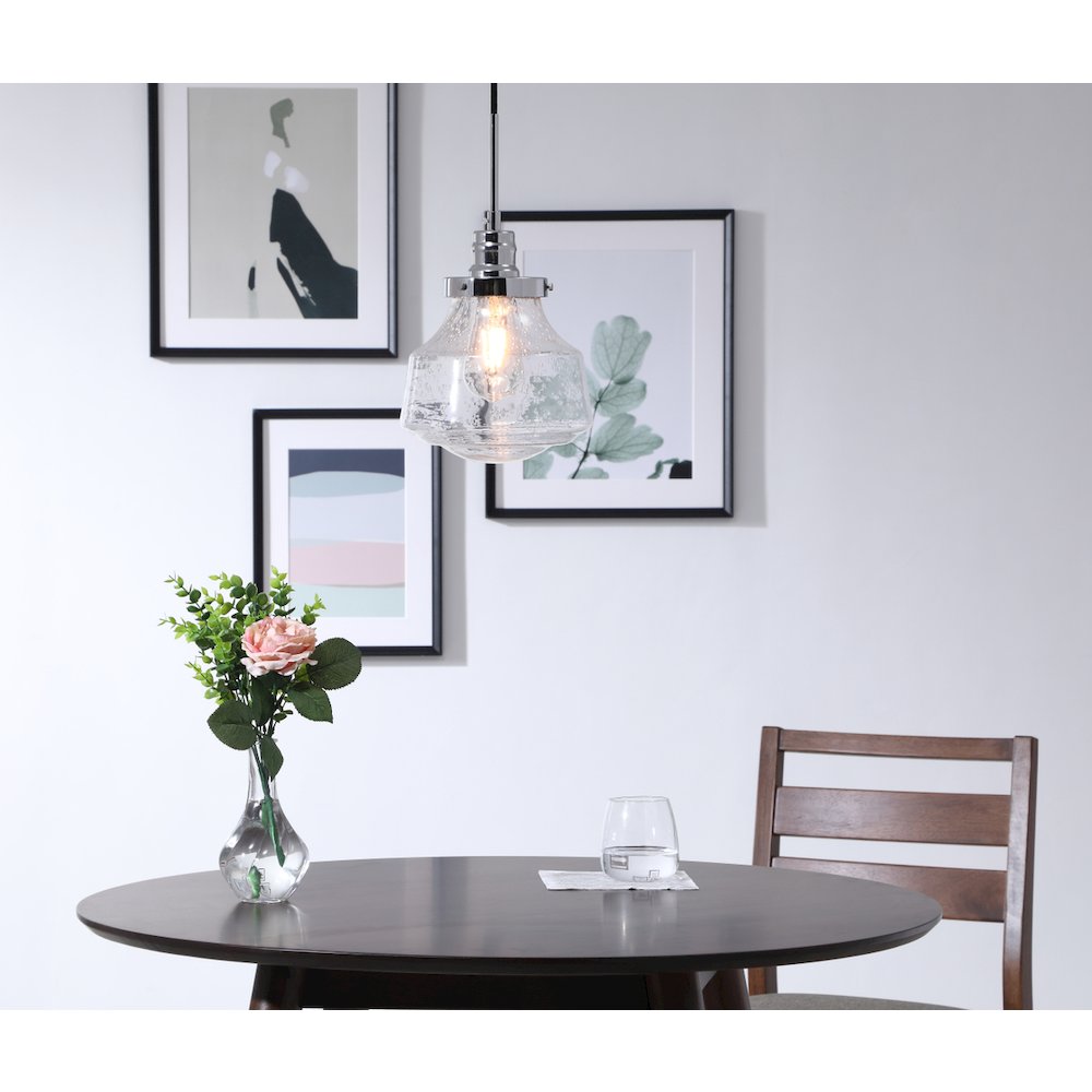 Lyle 1 Light Chrome And Clear Seeded Glass Pendant. Picture 2